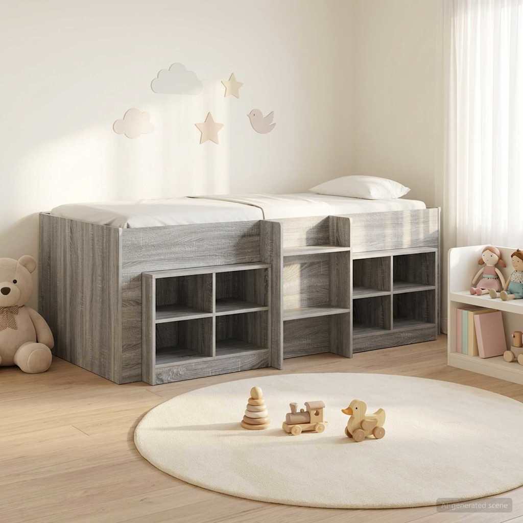 Cadre de lit en loft avec armoire avec étagère 3 pc Sonoma gris - XIOS