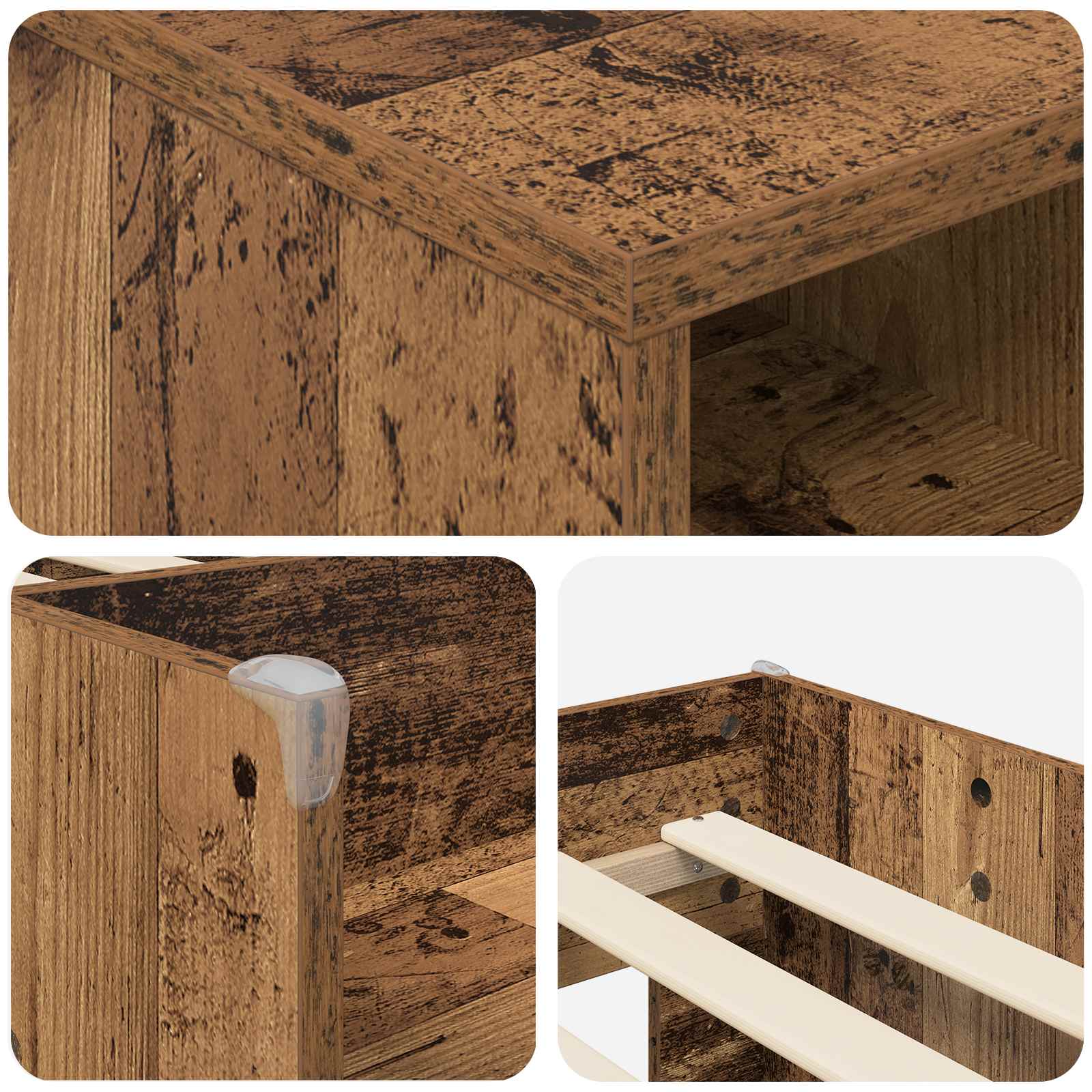 Cadre de lit en loft avec armoire avec étagère 3 pc Bois ancien - XIOS