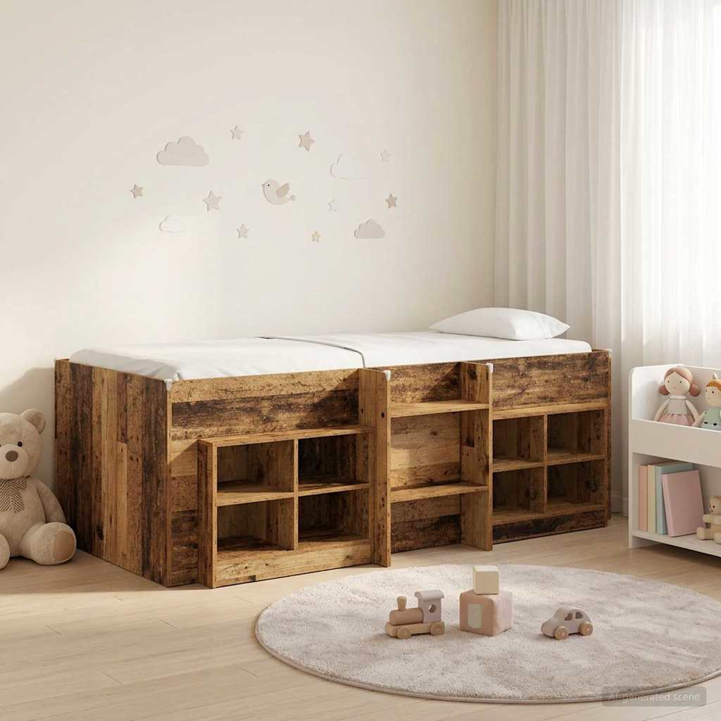 Cadre de lit en loft avec armoire avec étagère 3 pc Bois ancien - XIOS