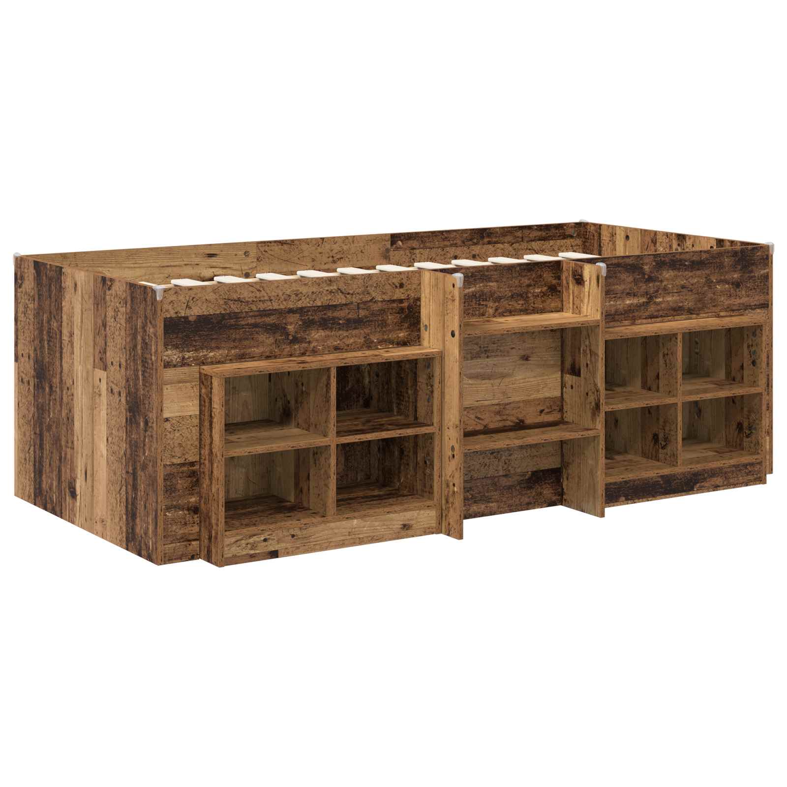 Cadre de lit en loft avec armoire avec étagère 3 pc Bois ancien - XIOS