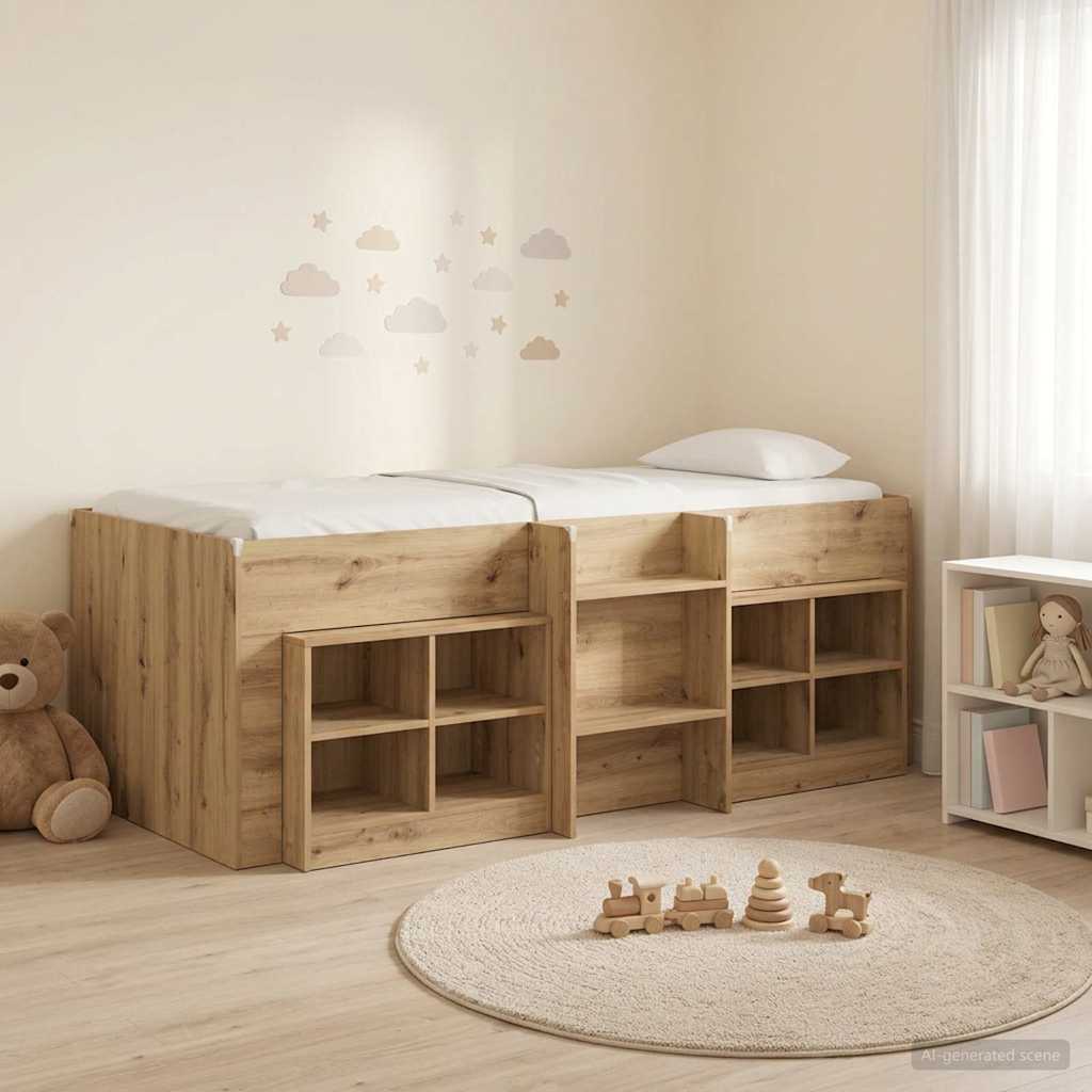 Cadre de lit en loft avec armoire 3 pc Chêne artisanal - XIOS