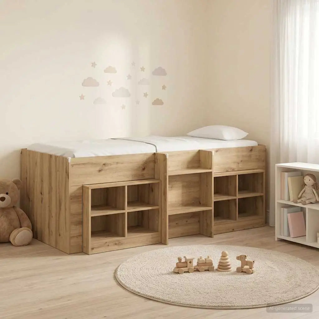 Cadre de lit en loft avec armoire 3 pc Chêne artisanal - XIOS