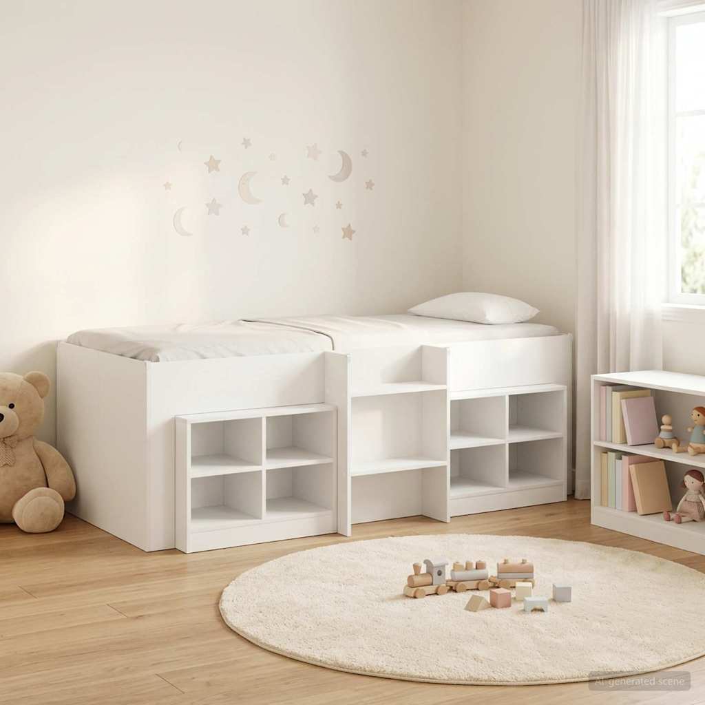 Cadre de lit en loft avec armoire 3 pcs Blanc Bois d'ingénierie - XIOS