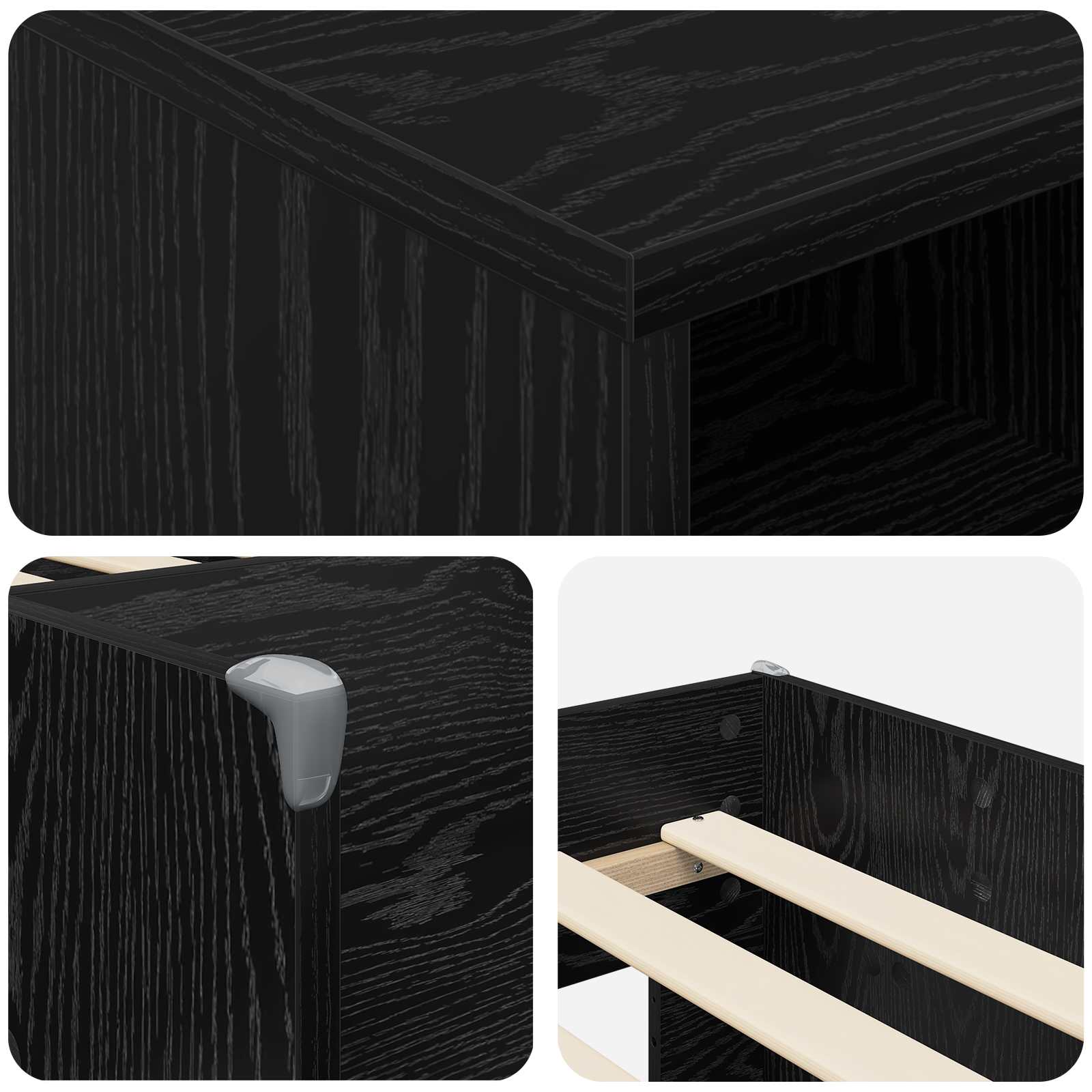 Cadre de lit en loft avec armoire avec étagère 3 pc Chêne noir - XIOS