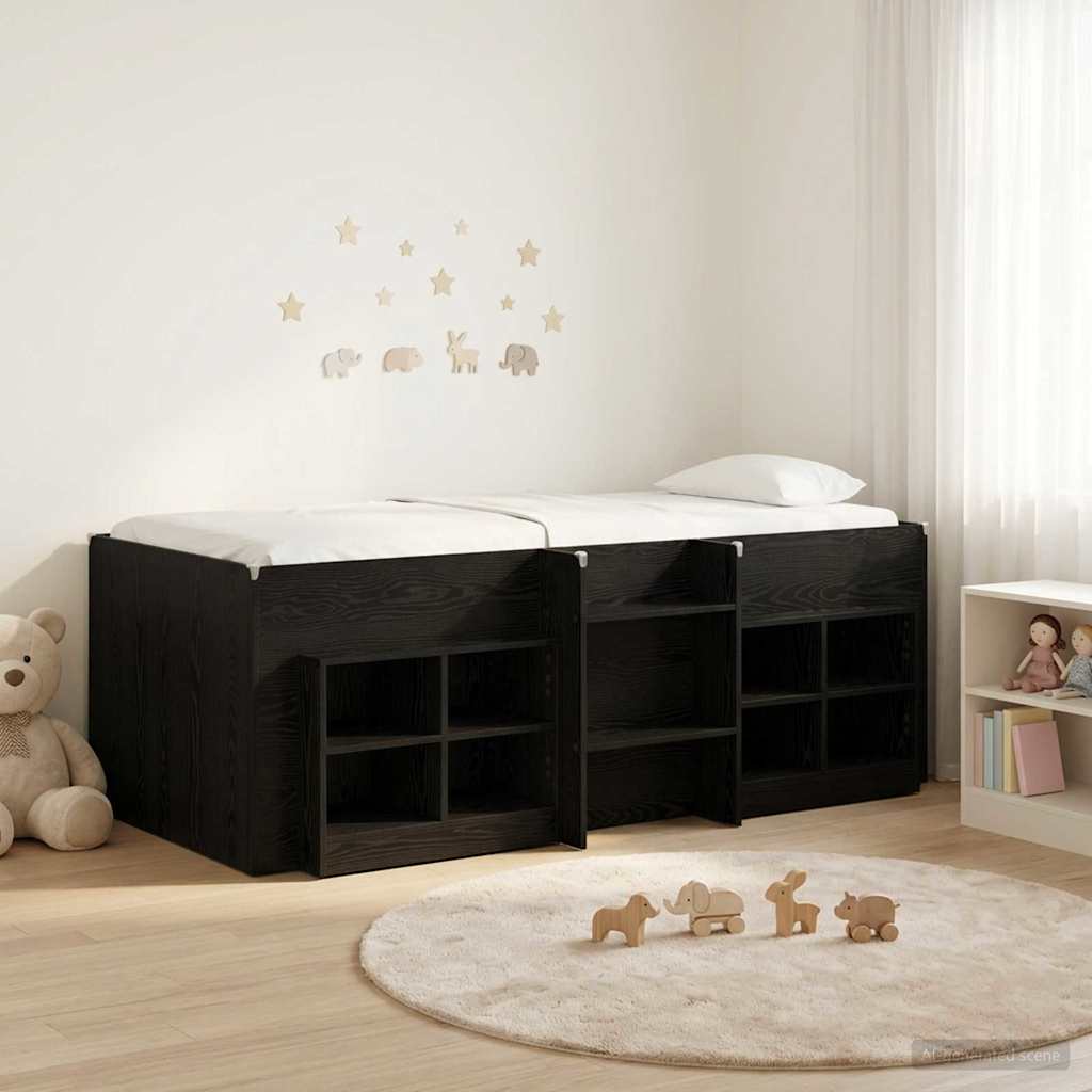 Cadre de lit en loft avec armoire avec étagère 3 pc Chêne noir - XIOS