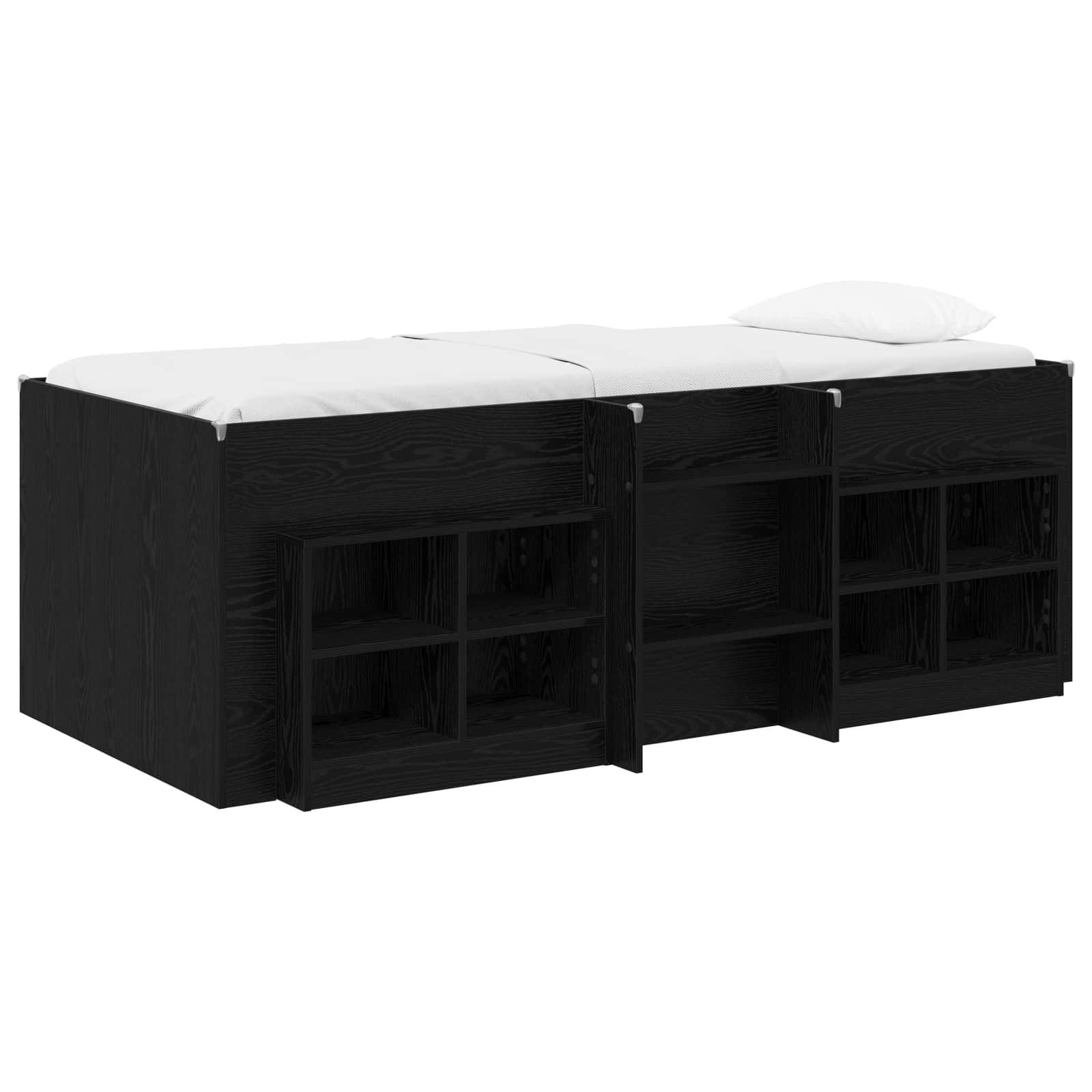 Cadre de lit en loft avec armoire avec étagère 3 pc Chêne noir - XIOS