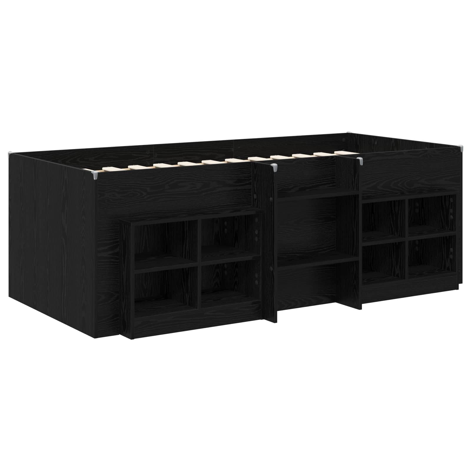 Cadre de lit en loft avec armoire avec étagère 3 pc Chêne noir - XIOS