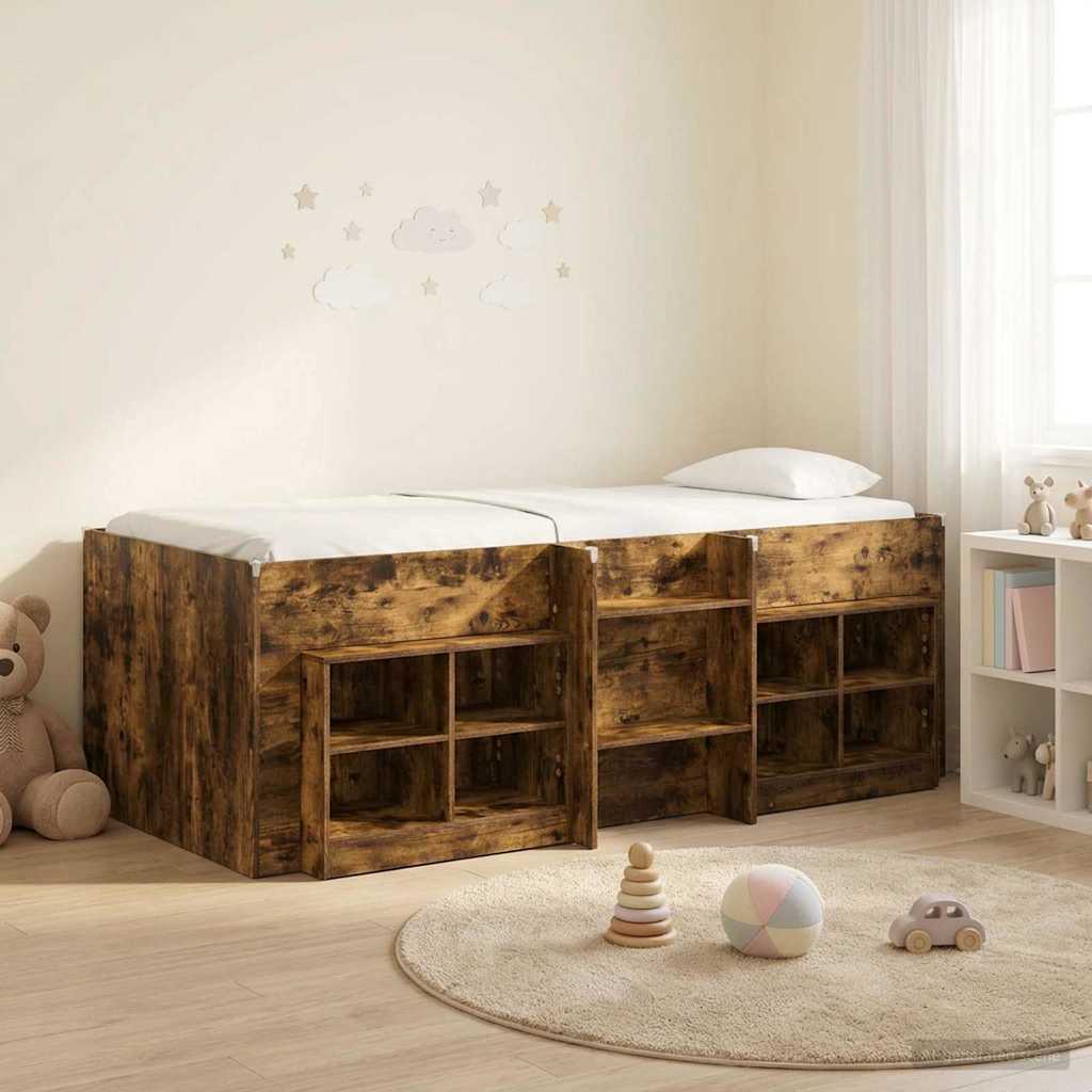 Cadre de lit en loft avec armoire avec étagère 3 pc Chêne fumé - XIOS