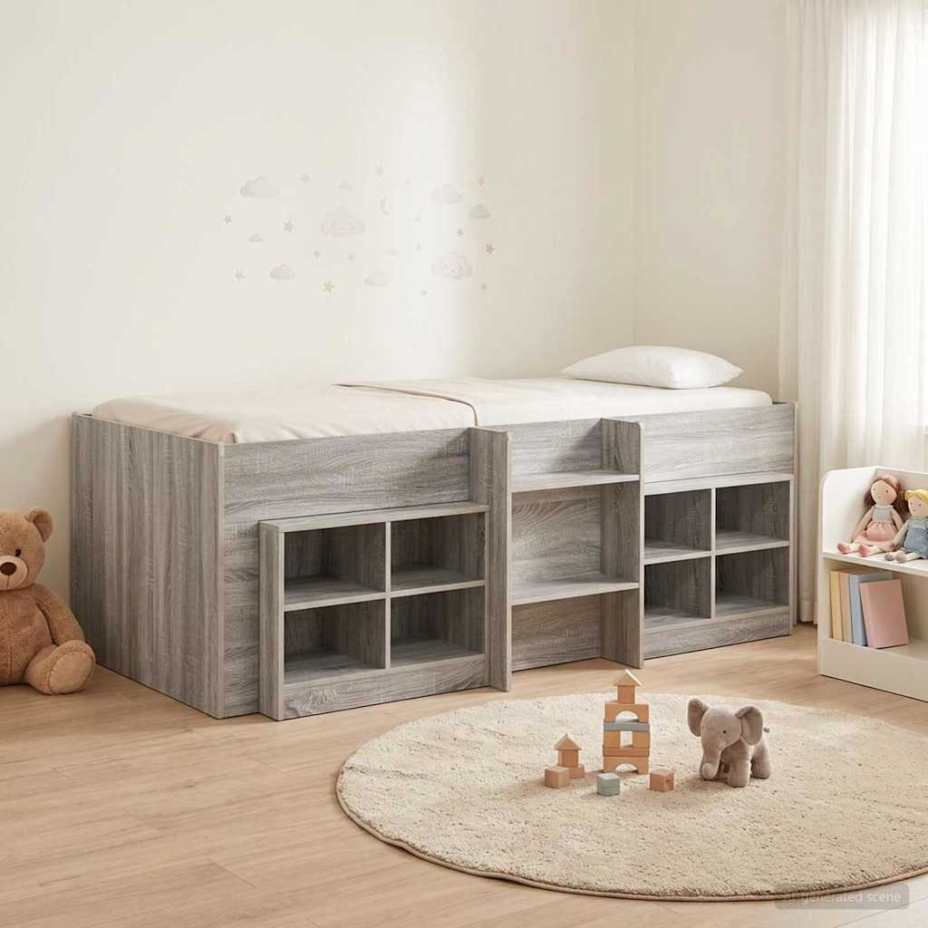 Cadre de lit en loft avec armoire avec étagère 3 pc Sonoma gris - XIOS