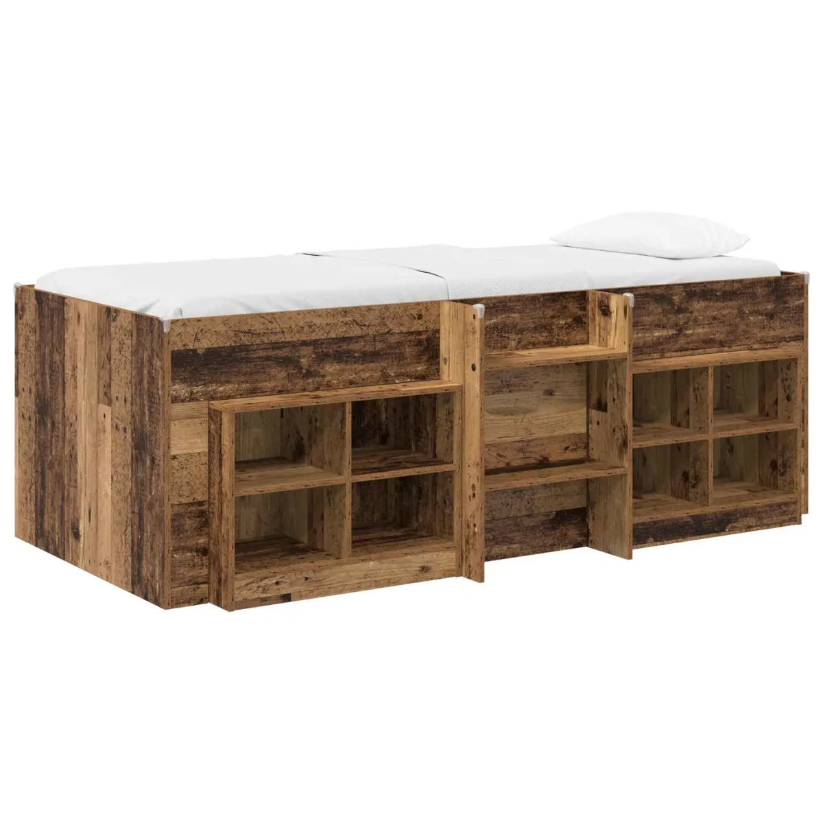 Cadre de lit en loft avec armoire avec étagère 3 pc Bois ancien - XIOS