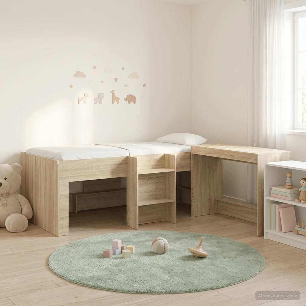 Lit haut pour enfants avec bureau 2 pc Chêne Sonoma