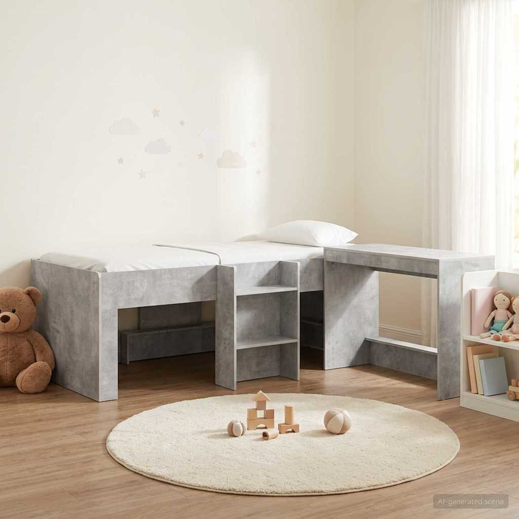 Lit haut pour enfants avec bureau 2 pc Gris béton - XIOS