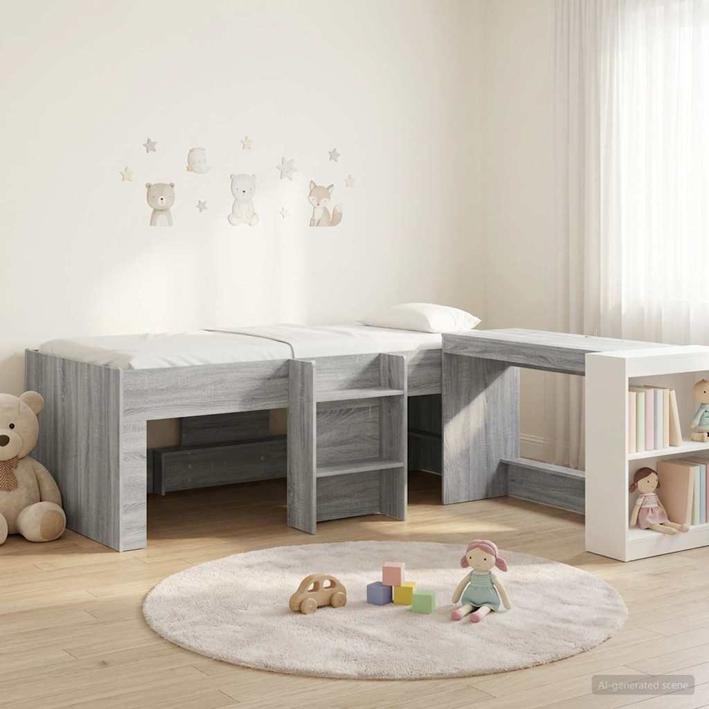 Lit haut pour enfants avec bureau 2 pc Sonoma gris