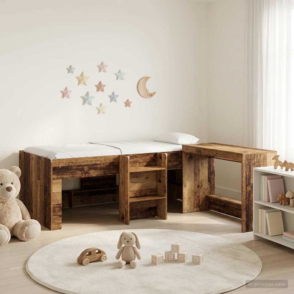 Lit haut pour enfants avec bureau 2 pc Bois ancien