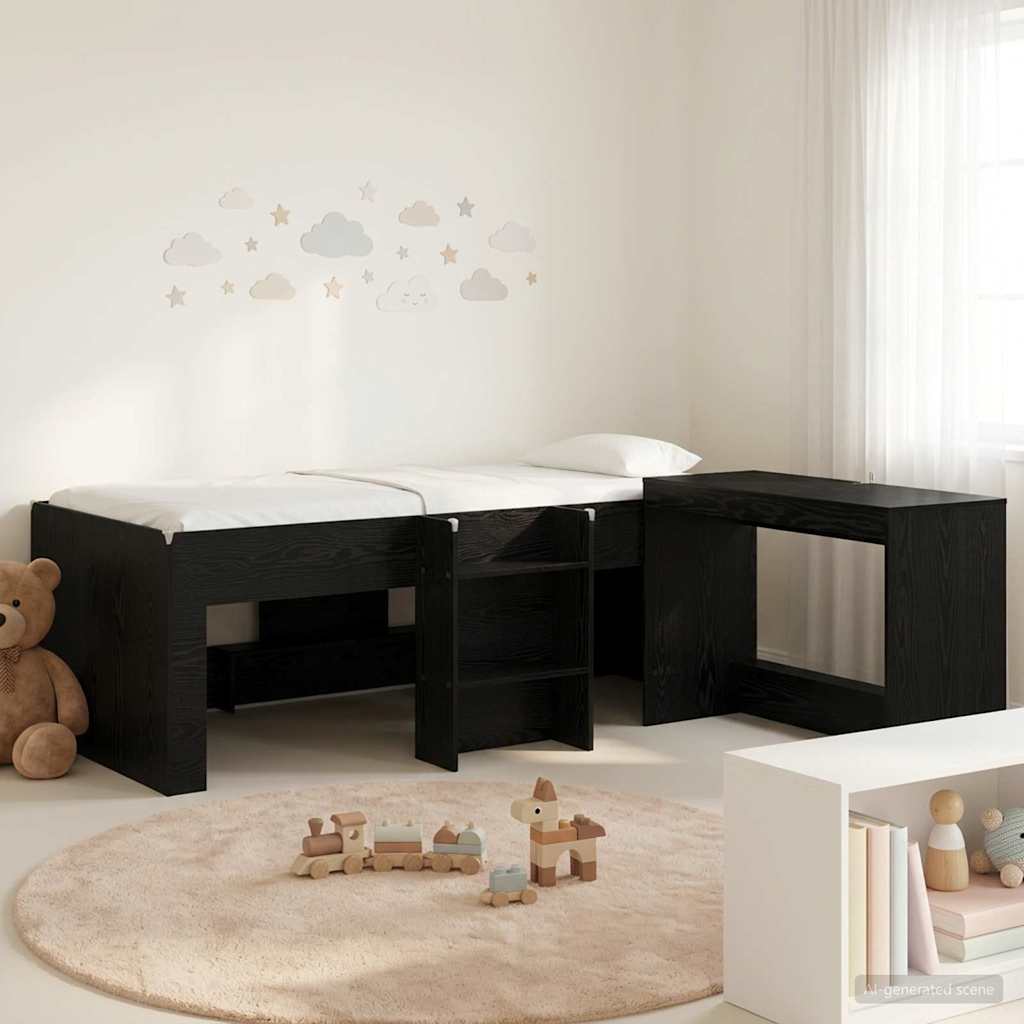 Cadre de Lit avec Bureau 2 pc Chêne noir Bois d'ingénierie