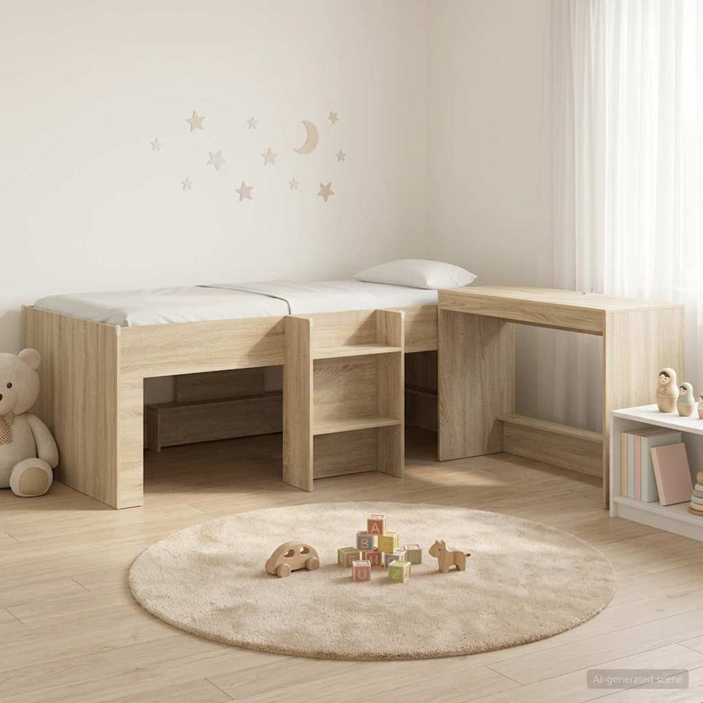 Cadre de Lit avec Bureau 2 pc Chêne Sonoma Bois d'ingénierie - XIOS