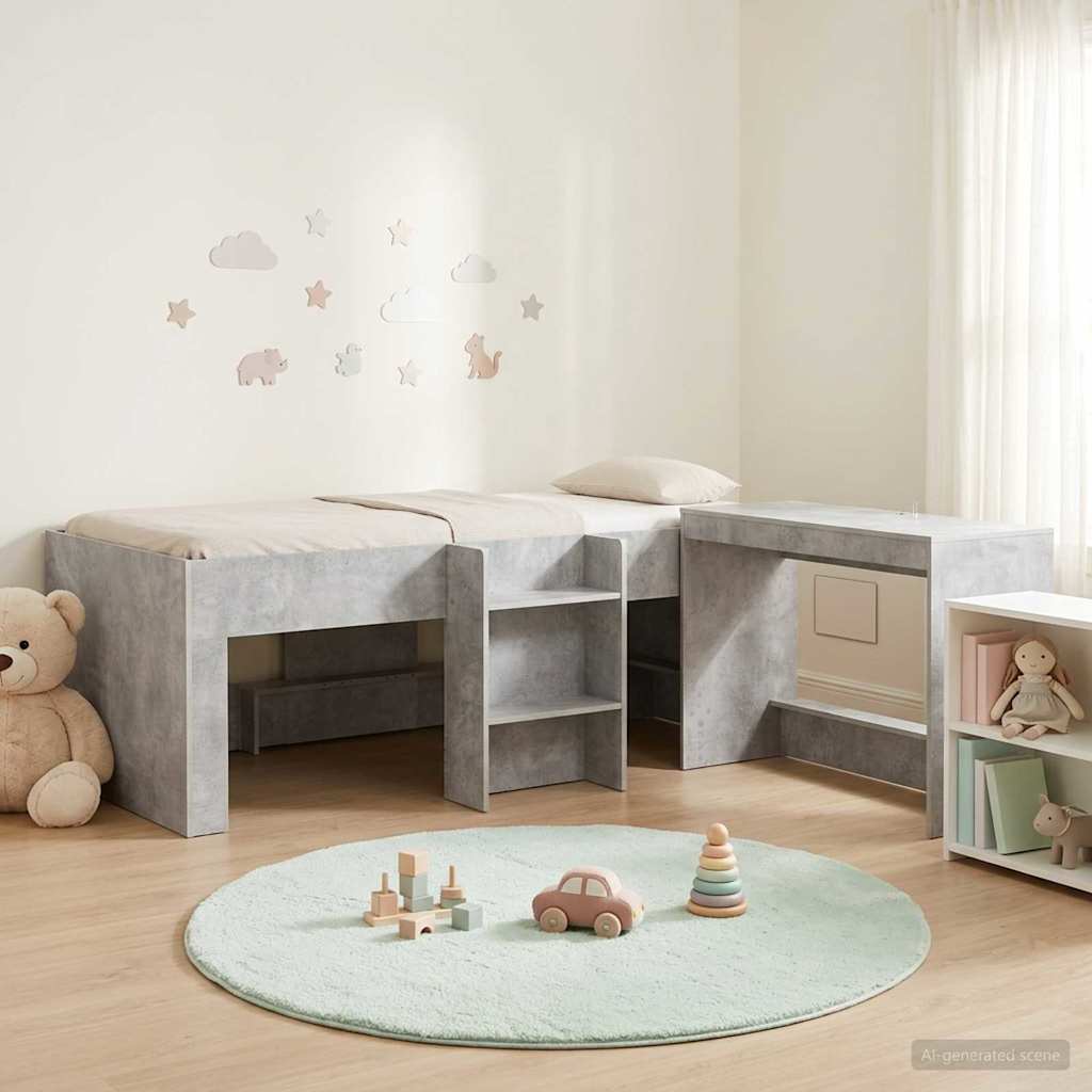 Cadre de Lit avec Bureau 2 pc Gris béton Bois d'ingénierie - XIOS
