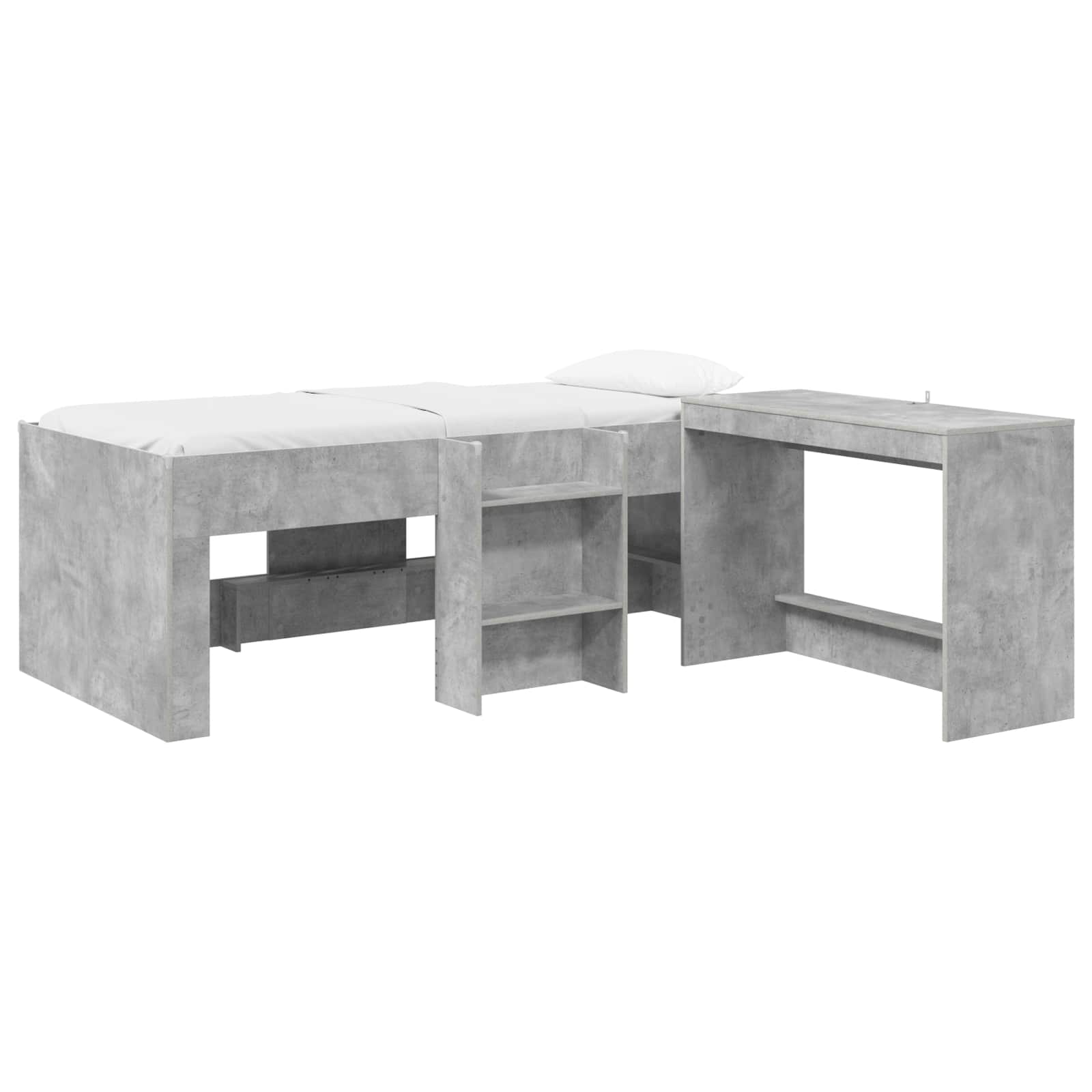 Cadre de Lit avec Bureau 2 pc Gris béton Bois d'ingénierie