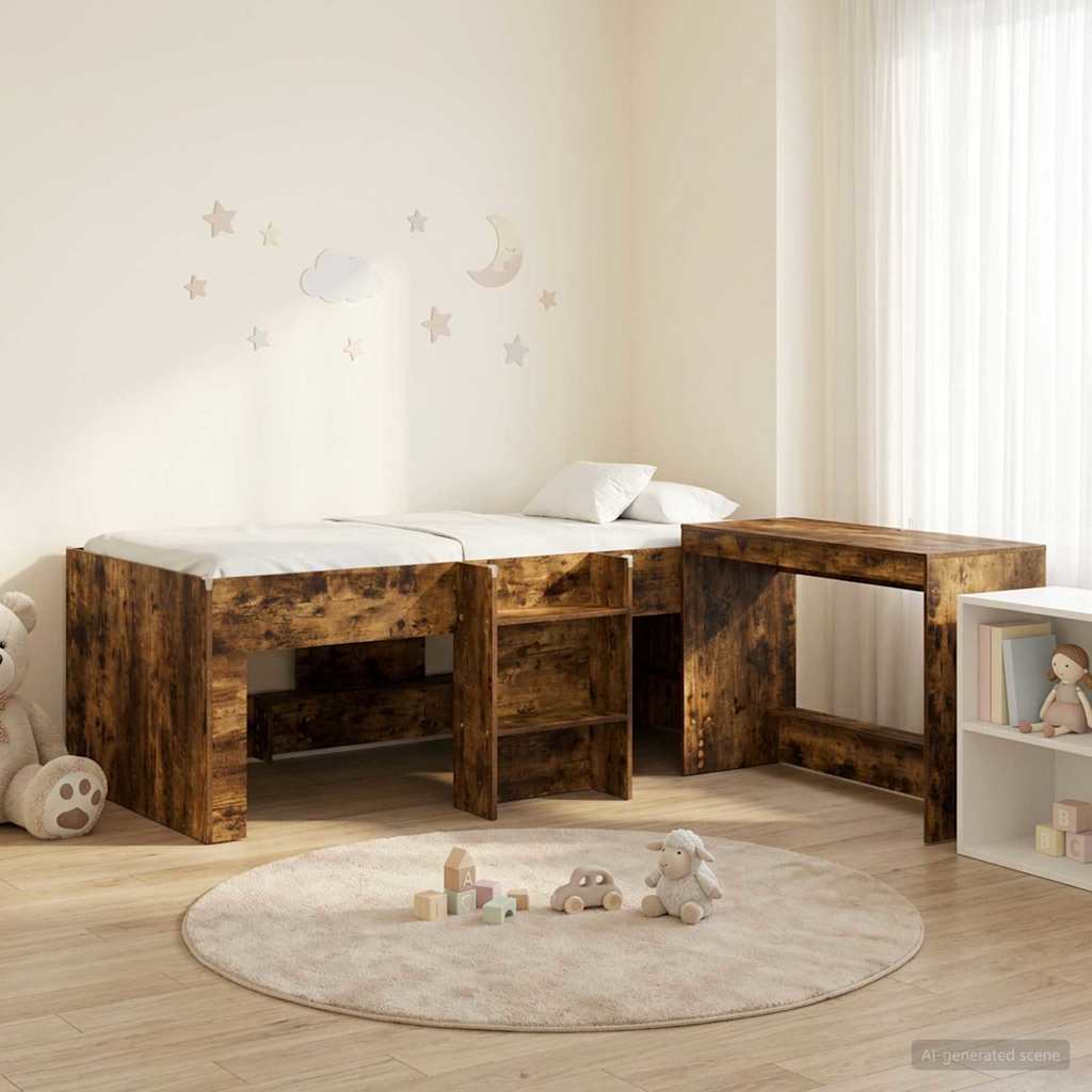 Cadre de Lit avec Bureau 2 pc Chêne fumé Bois d'ingénierie - XIOS