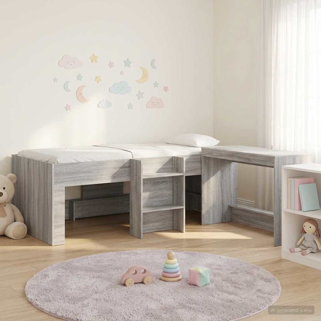 Cadre de Lit avec Bureau 2 pc Sonoma gris Bois d'ingénierie