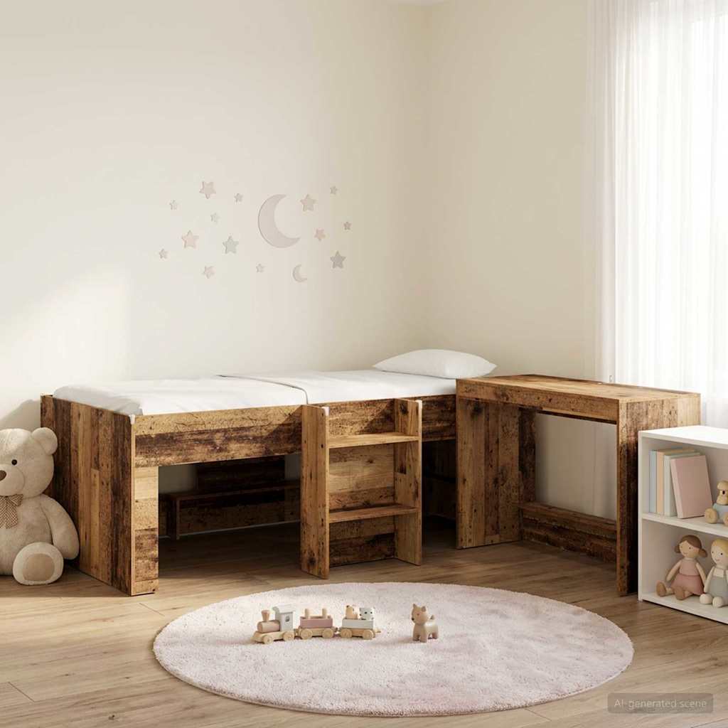 Cadre de Lit avec Bureau 2 pc Bois ancien Bois d'ingénierie - XIOS