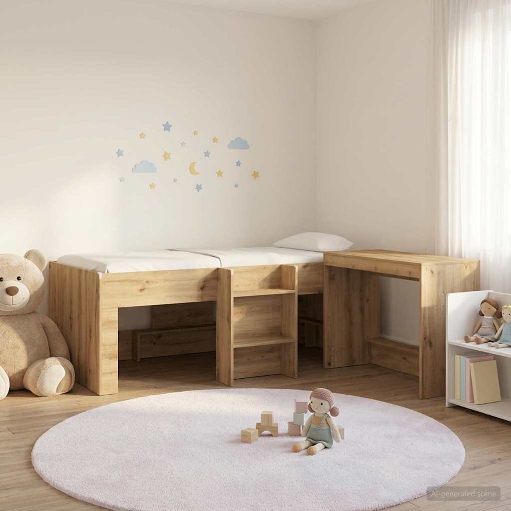 Cadre de Lit avec Bureau 2 pc Chêne artisanal Bois d'ingénierie - XIOS
