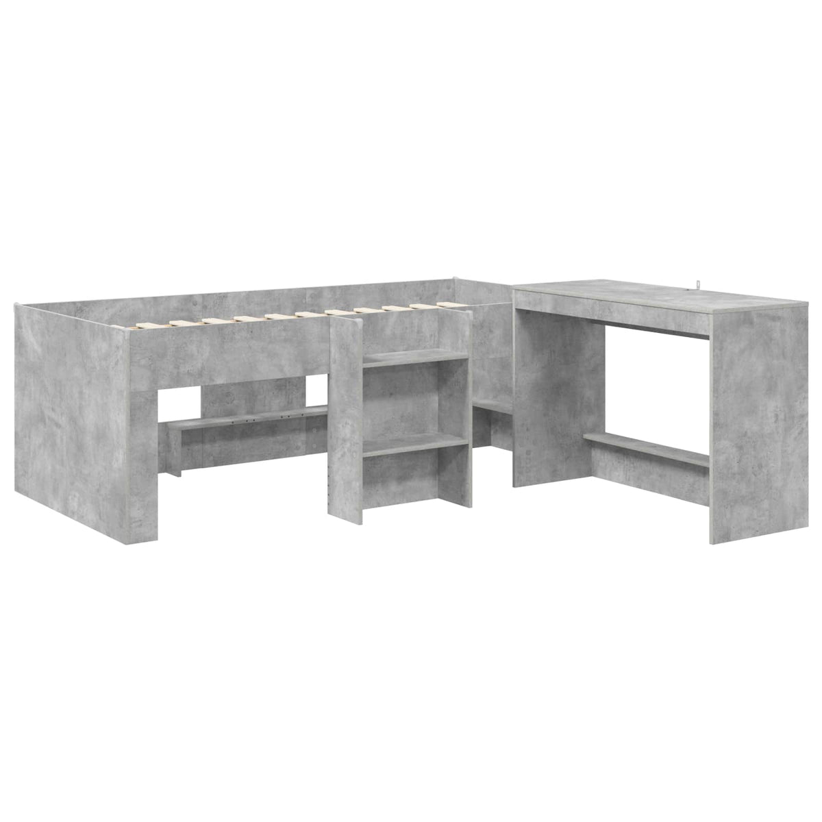 Lit haut pour enfants avec bureau 2 pc Gris béton