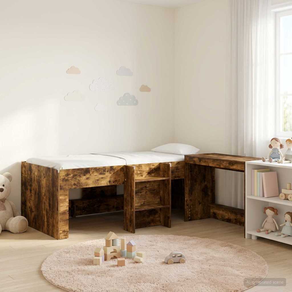 Lit haut pour enfants avec bureau 2 pc Chêne fumé