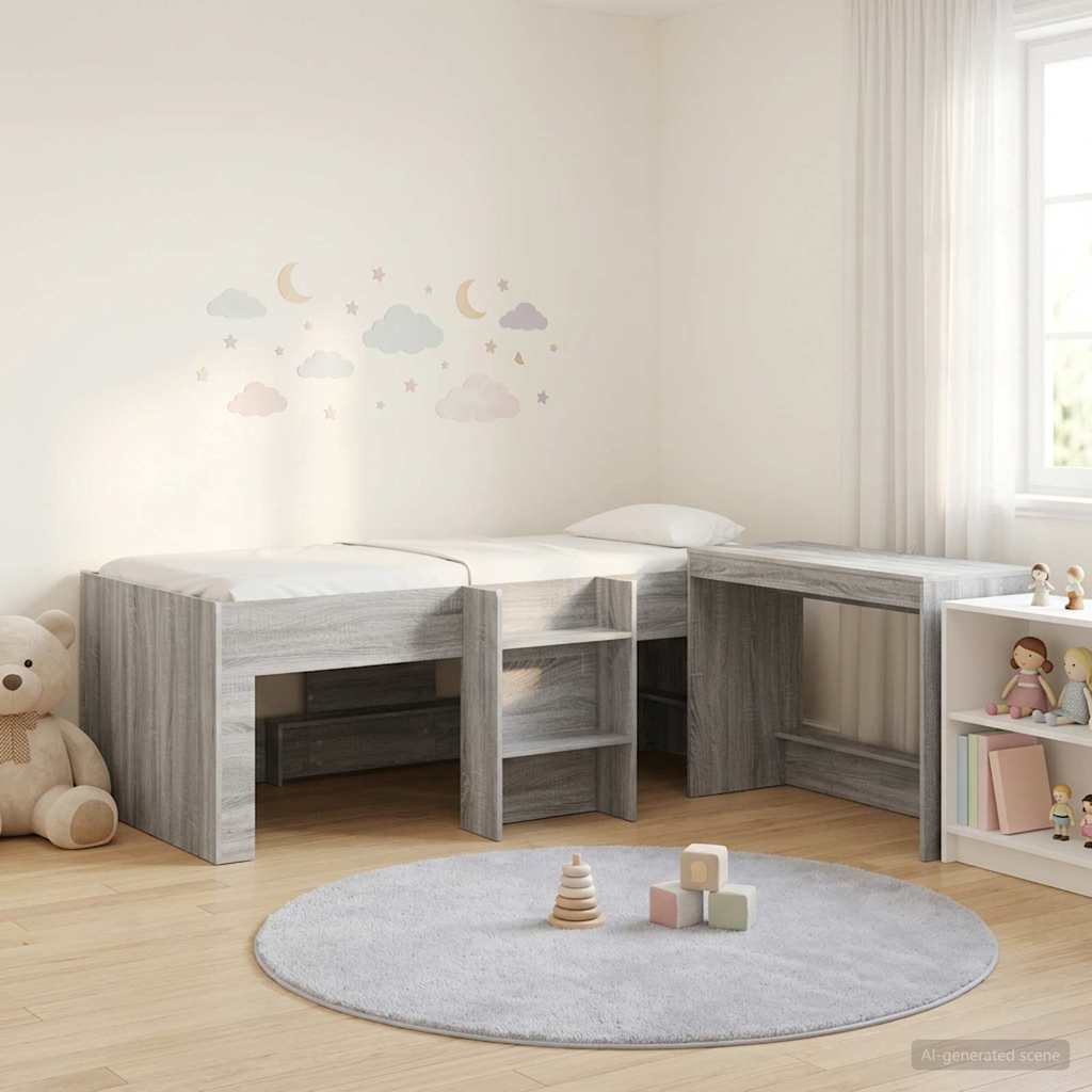 Lit haut pour enfants avec bureau 2 pc Sonoma gris