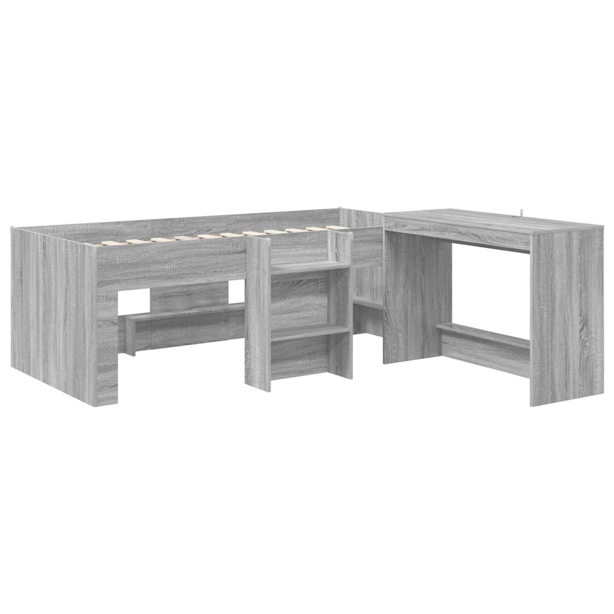 Lit haut pour enfants avec bureau 2 pc Sonoma gris