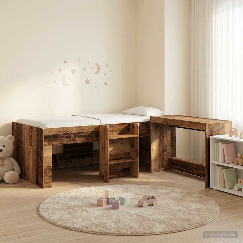 Lit haut pour enfants avec bureau 2 pc Bois ancien
