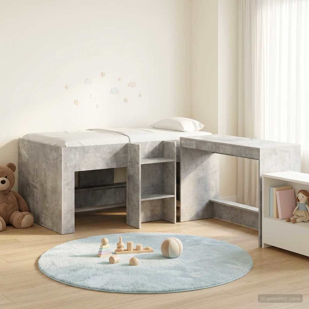 Lit haut pour enfants avec bureau 2 pc Gris béton - XIOS