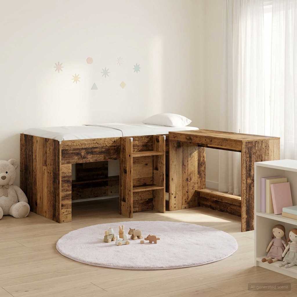 Lit haut pour enfants avec bureau 2 pc Bois ancien - XIOS