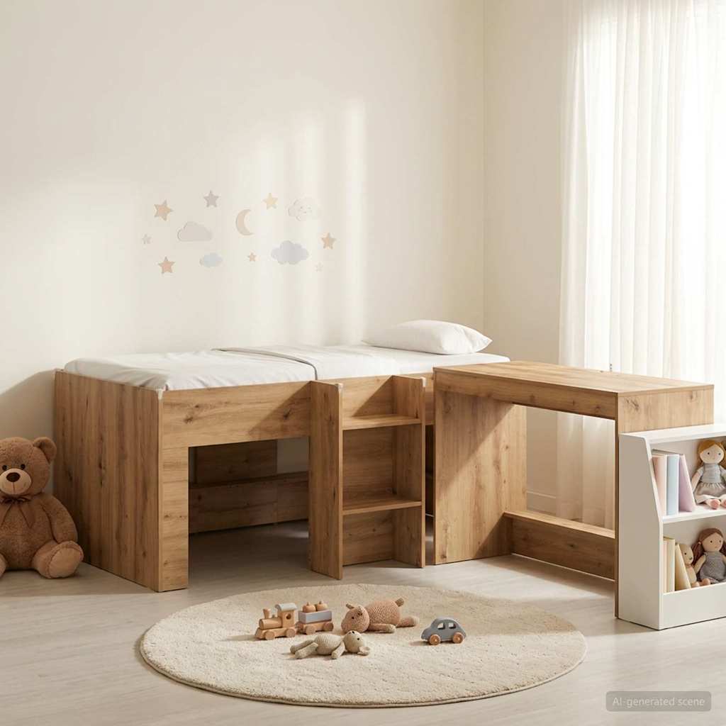 Lit haut pour enfants avec bureau 2 pc Chêne artisanal