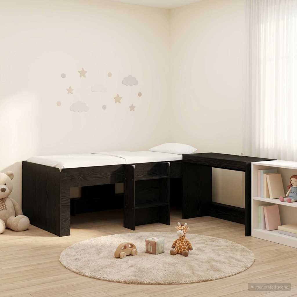 Lit haut pour enfants avec bureau Chêne noir 90 x 190 cm - XIOS