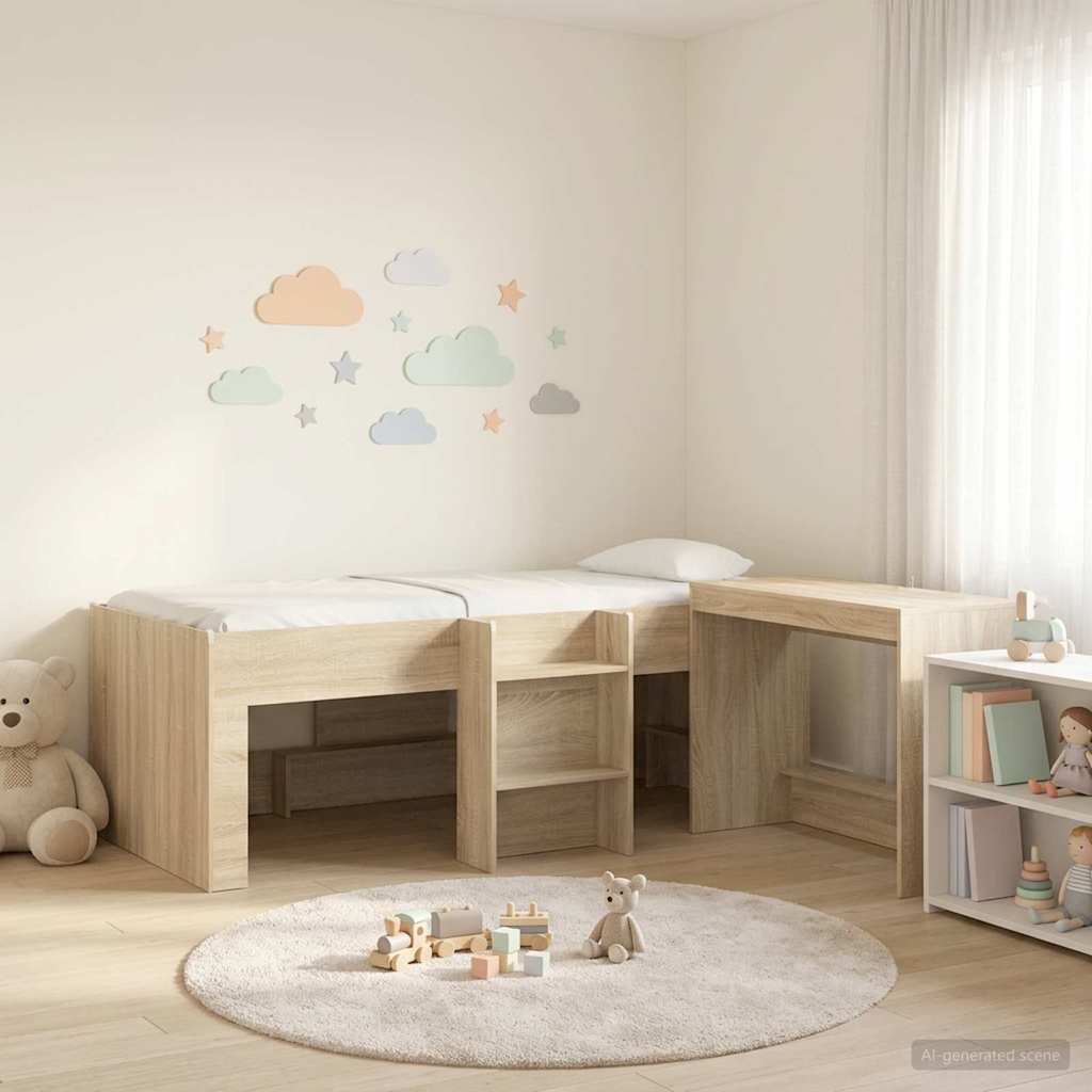 Lit haut pour enfants avec bureau 2 pc Chêne Sonoma