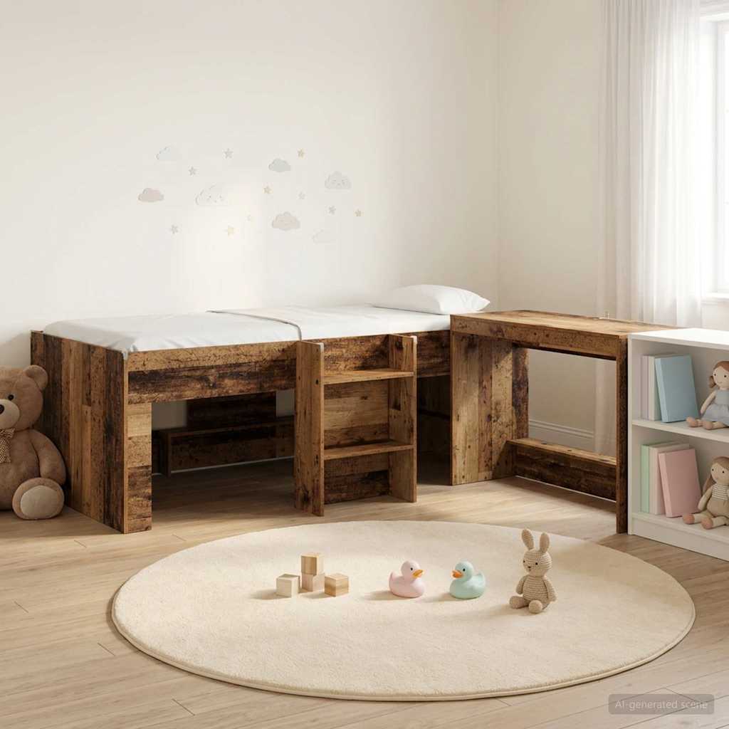 Lit haut pour enfants avec bureau Bois ancien 90 x 190 cm - XIOS