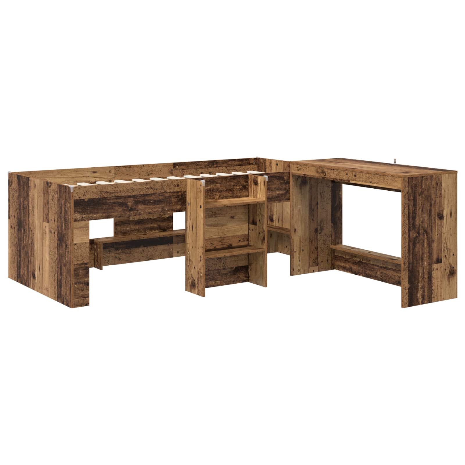 Lit haut pour enfants avec bureau Bois ancien 90 x 190 cm - XIOS