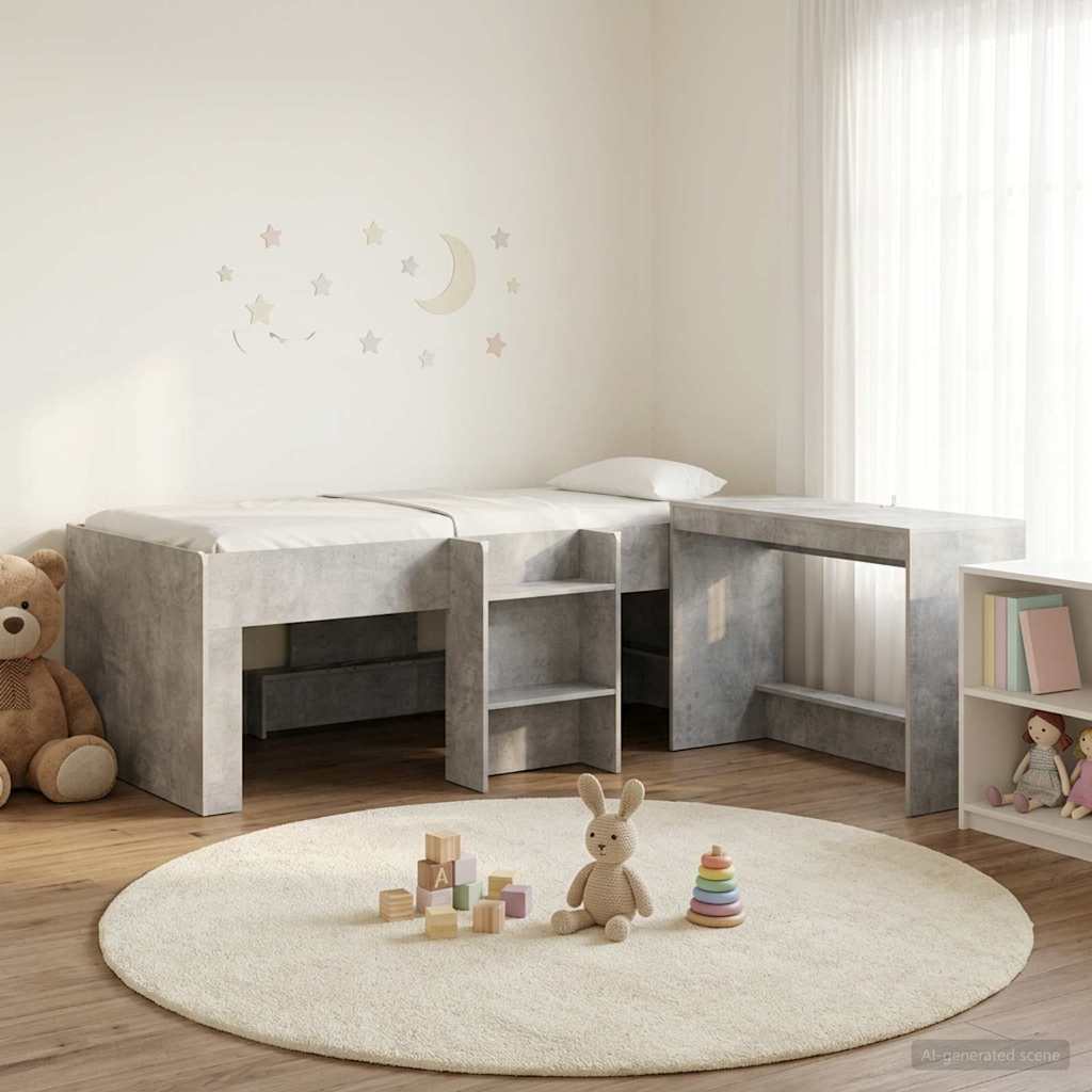Lit haut pour enfants avec bureau Gris béton 75 x 190 cm