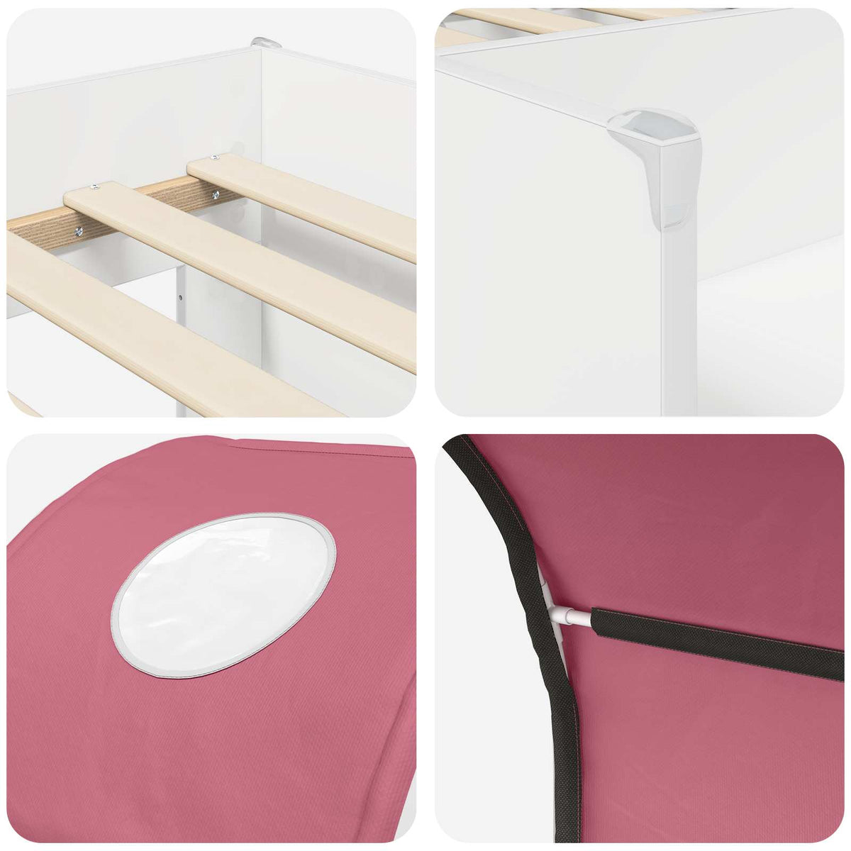 Lit avec Tunnel 3 pc Blanc et rose Bois d'ingénierie - XIOS