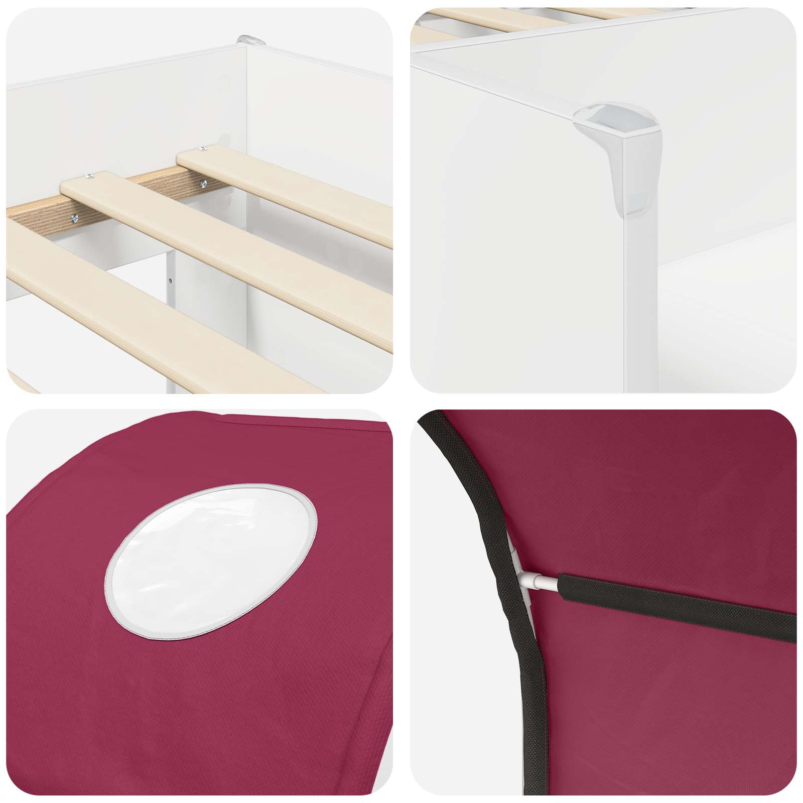 Lit avec Tunnel 4 pc Blanc et rouge Bois d'ingénierie - XIOS