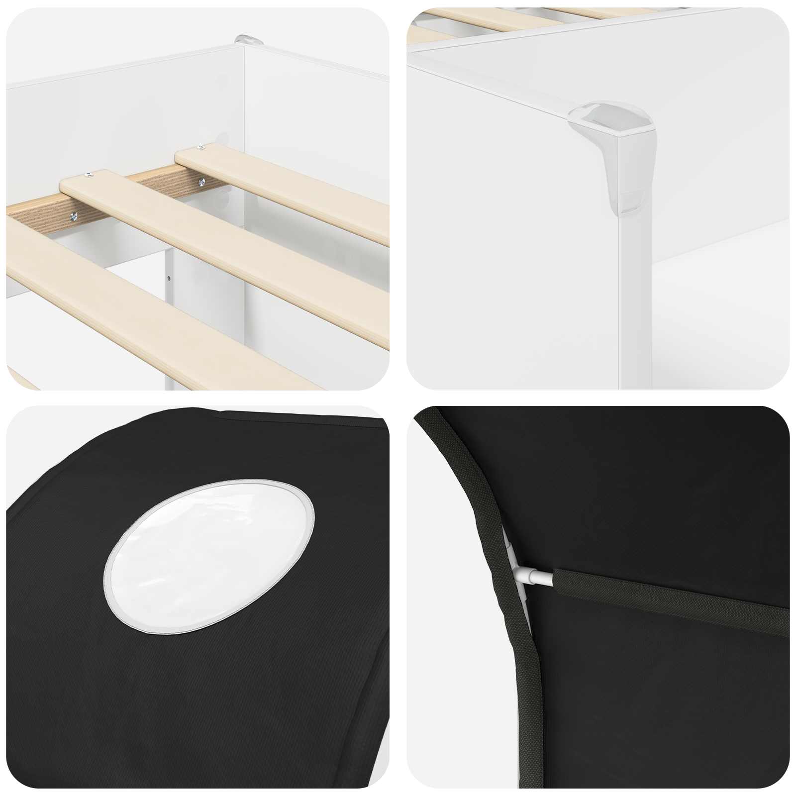 Lit avec Tunnel 3 pc Blanc et noir Bois d'ingénierie - XIOS