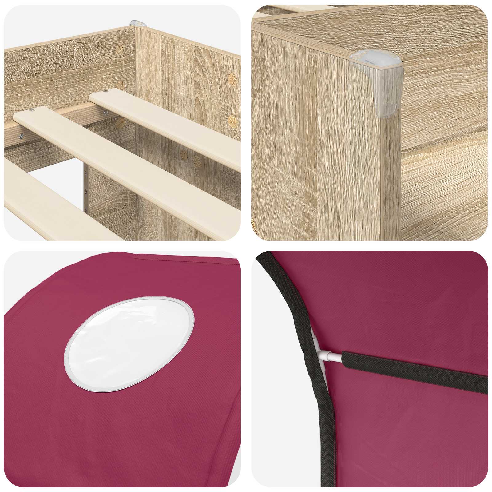 Lit avec Tunnel 3 pc Sonoma et Rouge Bois d'ingénierie - XIOS