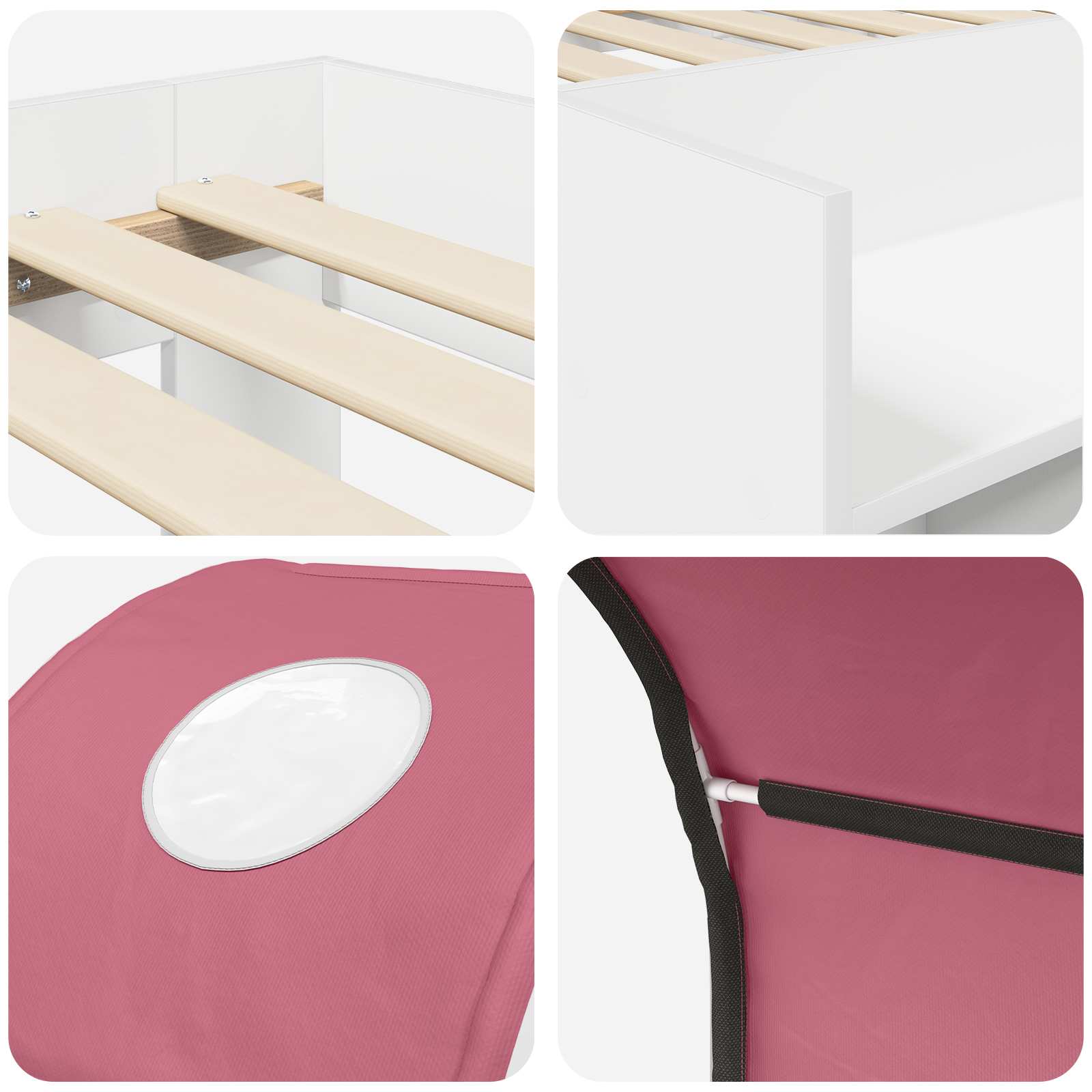 Lit avec Tunnel 3 pc Blanc et rose Bois d'ingénierie - XIOS