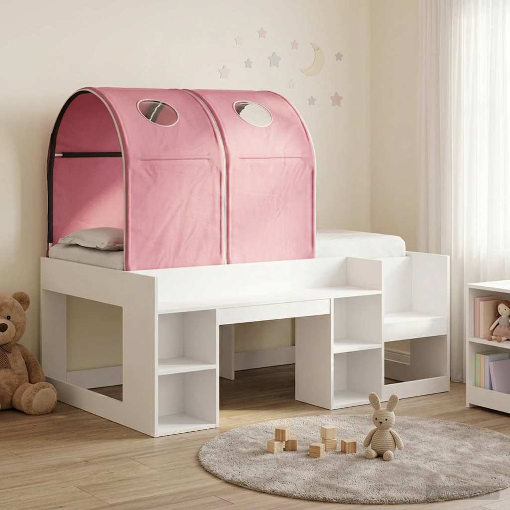 Lit avec Tunnel 4 pcs Blanc et rose Bois d'ingénierie - XIOS