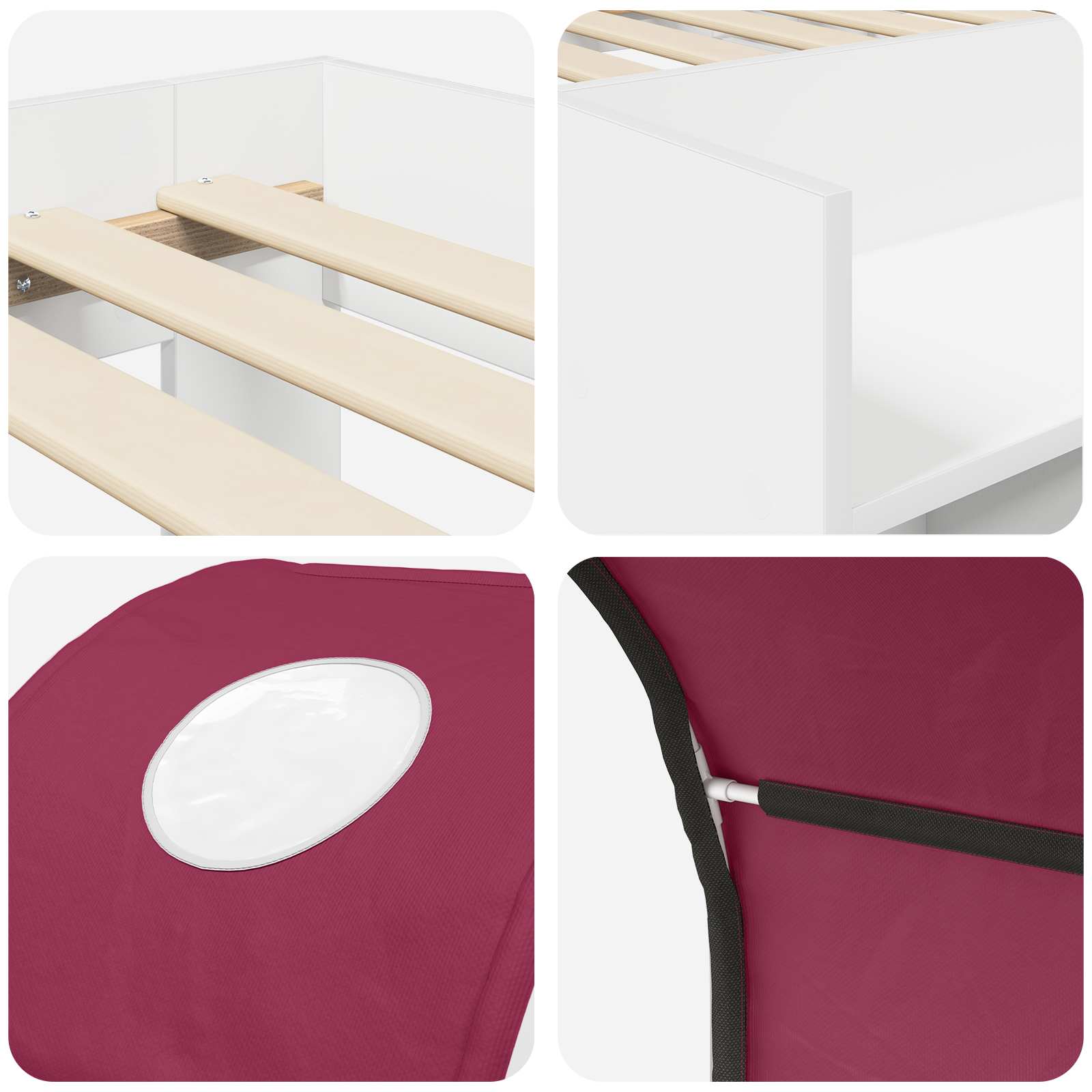 Lit avec Tunnel 3 pc Blanc et rouge Bois d'ingénierie - XIOS