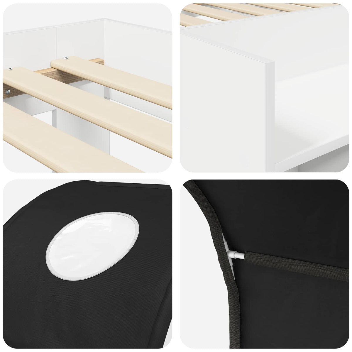 Lit avec Tunnel 3 pc Blanc et noir Bois d'ingénierie - XIOS
