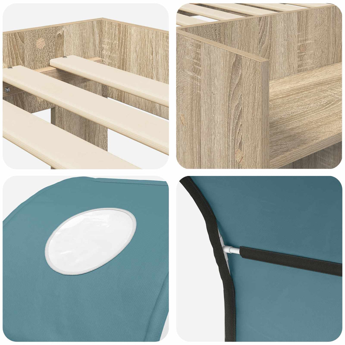 Lit avec Tunnel avec étagère 3 pc Chêne Sonoma et bleu clair - XIOS