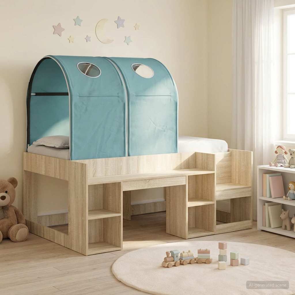 Lit avec Tunnel avec étagère 3 pc Chêne Sonoma et bleu clair - XIOS