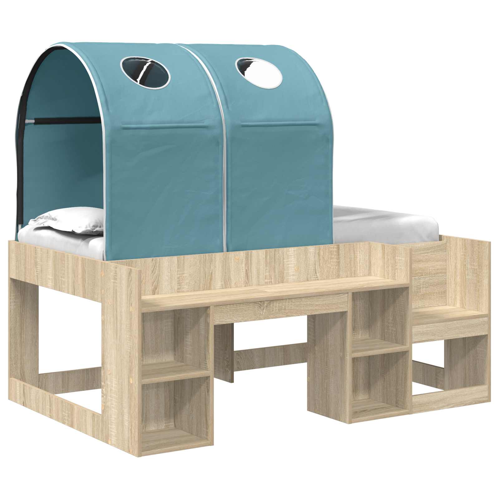 Lit avec Tunnel avec étagère 3 pc Chêne Sonoma et bleu clair